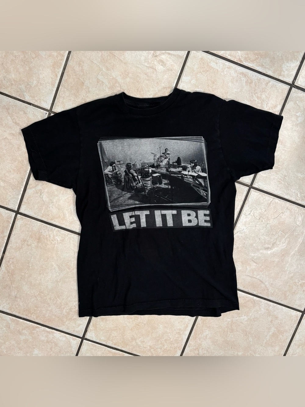 The Beatles “Let It Be”  Studio Shot Graphic T Shirt (Medium) Black, Gray, White